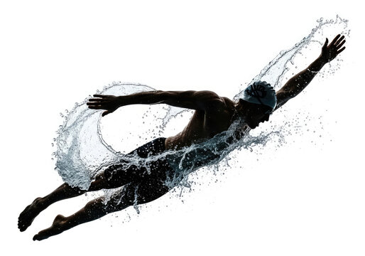 Dynamic Female Swimmer Diving into Water Action.