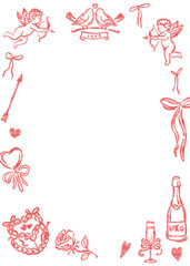 Valentine's Day Frame, Hand Drawn Bow Borders, Vintage Style Decorative Heart and Rectangular Frames for Greeting Cards, Invitations
