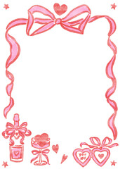 Valentine's Day Frame, Hand Drawn Bow Borders, Vintage Style Decorative Heart and Rectangular Frames for Greeting Cards, Invitations