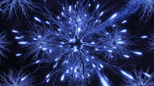 Abstract Visual Concept Energetic Blue Patterns Expanding Symmetrically
