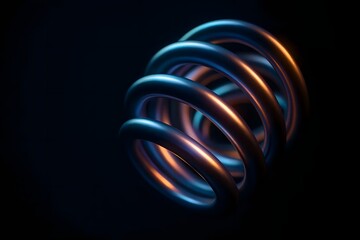 Abstract Glowing Metal Coil Structure for Futuristic Technology and Sci-Fi Design