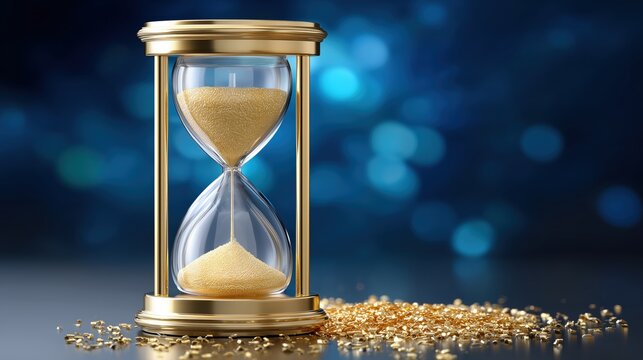 Luxurious golden hourglass with flowing sand, symbolizing time and elegant design - Powered by Adobe