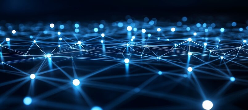 Abstract Network Connection Illustration with Futuristic Glowing Dots and Digital Data Flow Design - Powered by Adobe