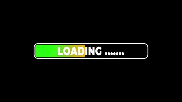 A colored loading bar with a flashing label. Standby mode or software updates.Cyberpunk loading bar animation with glitch effect. Futuristic uploading progress bar 