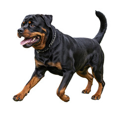 Obraz premium Rottweiler dog walking with its tongue out isolated on transparent background