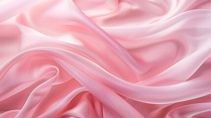 Fototapeta premium Delicate Pink Silk Fabric Flowing in Soft Waves Close Up Abstract Texture Background