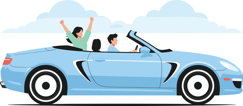Happy People Driving Convertible Sports Car on a Sunny Day Vector Illustration - Powered by Adobe