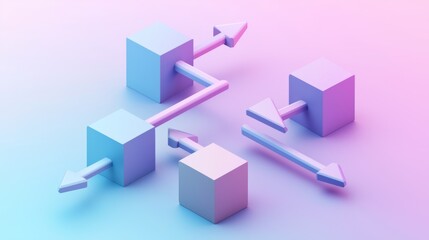 Isometric Cubes with Arrow Connections Illustrating Paths and Flows in Modern Graphic Design