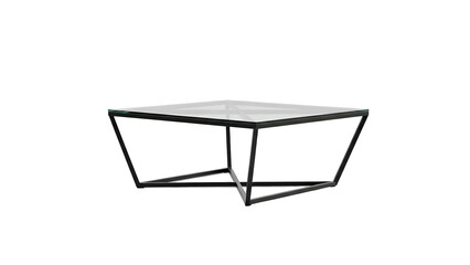 Geometric, contemporary coffee table with a glass top and a dark, angular base
