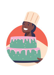 Woman baker showcasing sweet cake