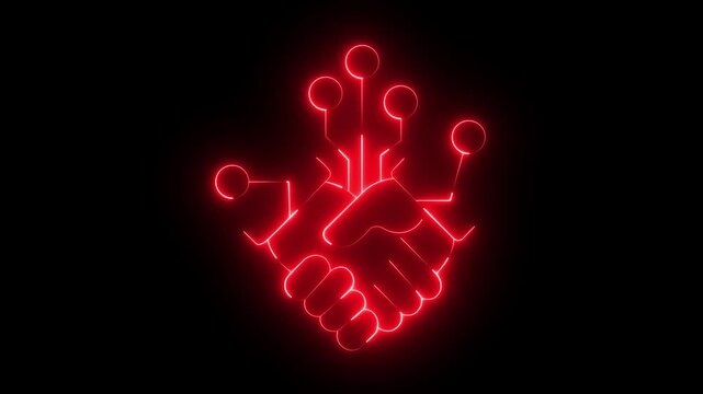 glowing neon technology partnership icon animation on background. deal ,business ,business agreement, connection, collaboration. 4k motion video animation .