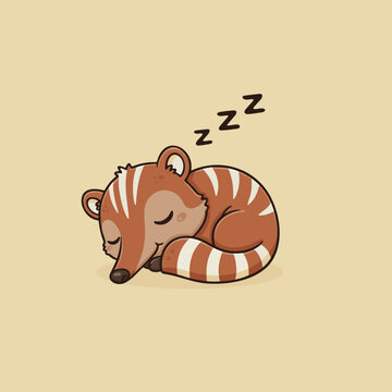 Cute sleeping numbat curled up with peaceful expression. Adorable Australian wildlife cartoon illustration perfect for kids books, stickers, nursery decor, educational materials, and character designs