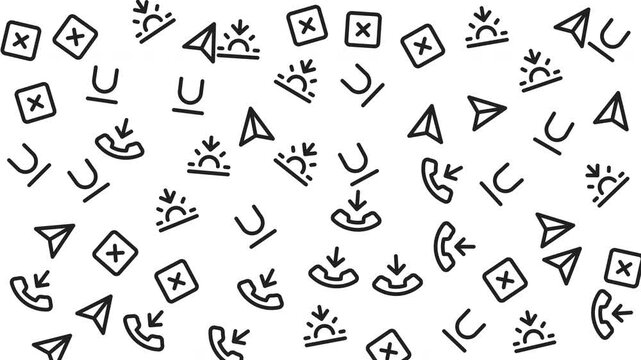 Abstract black and white geometric shapes and squiggles pattern, seamless graphic design, flat layout, creative digital illustration