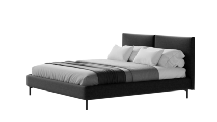 Modern black double bed on an isolated background. Furniture for collages, graphics designs, and presentations.