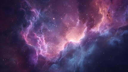 Fototapeta premium Vibrant Cosmic Nebula with Glowing Stars and Interstellar Dust Clouds.