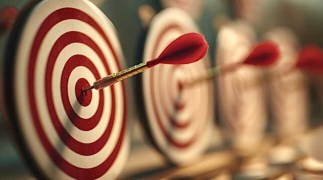 Red dart hitting the precise center of a bullseye target, indicating accuracy, precision, and the successful achievement of goals and strategic objectives within a professional setting
