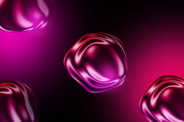 Abstract dark pink background with neon glowing fluid spheres Futuristic digital art liquid metaballs Modern vibrant glossy shape design Dynamic viscous flowing surface illustration