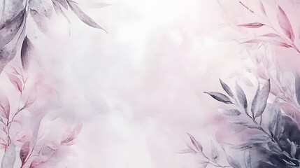Obraz premium Soft watercolor botanical illustration frames open central space with muted purple and pink tones