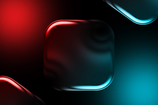 Abstract rounded square shape vibrant digital background Dark glossy surface squircle object Vivid neon illumination contrast modern geometric element backdrop - Powered by Adobe