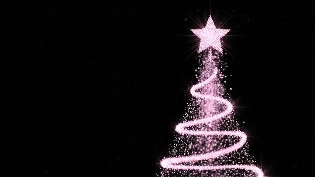 Pink Glitter Christmas Tree on Black Background, Elegant Festive Abstract Design