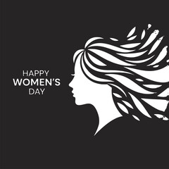Happy Women's Day Silhouette: Elegant Vector Illustration of a Woman's Profile with Flowing Hair on a Black Background for Celebrations
