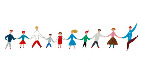 手描きイラスト　手をつなぐ男性と女性と子供