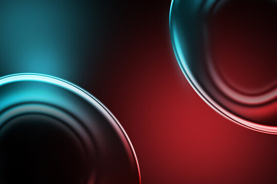 Abstract metallic orbs background vibrant deep red cyan contrast lighting glossy smooth surface futuristic digital illustration modern detailed ring shape wallpaper