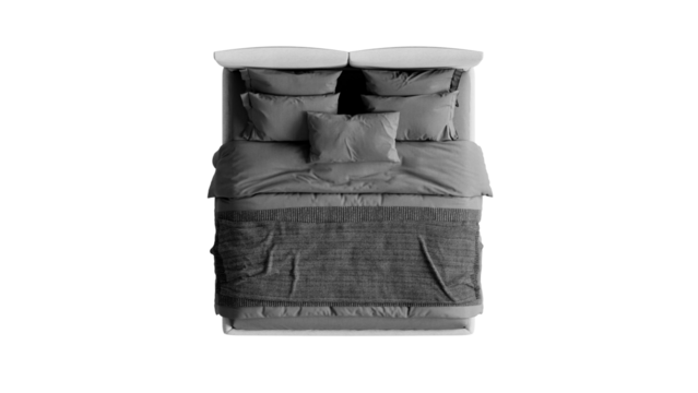 Top view of a bed on an isolated background. Furniture for collages, graphics designs, and presentations.

