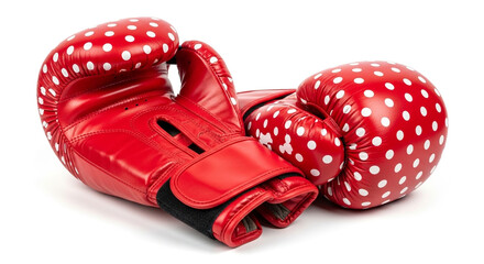 Vibrant red polka dot boxing gloves symbolize competitive spirit and playful determination for your next sports campaign or design project.