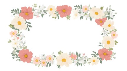 Decorative floral arrangement creates an oval border design with soft pastel colors