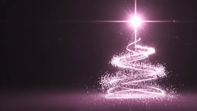 Pink Glitter Christmas Tree on Black Background, Elegant Festive Abstract Design