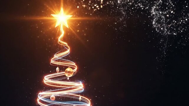 Vivid Neon Spiral Christmas Tree with Glowing Multicolor Lights on Dark Background