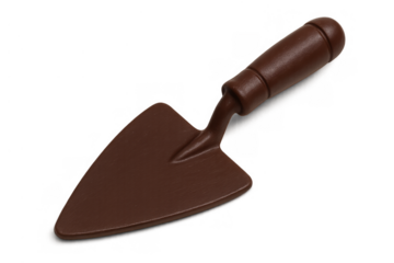Chocolate confection trowel creating playful gardening, construction, or dessert themes, transparent background