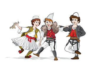 Albania, Dardanian, Epirus kid with folk dress from north and south dancing,