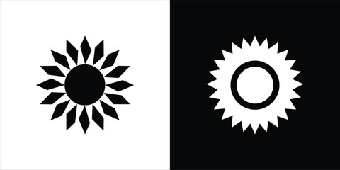Radiant sunburst icons representing light and shadow contrast for modern graphic design elements and user interfaces