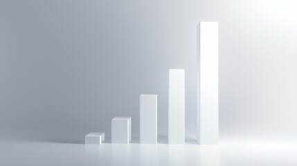 Abstract 3D bar chart composition with gentle lighting on soft white background, minimalist business concept for analytics and financial growth visuals