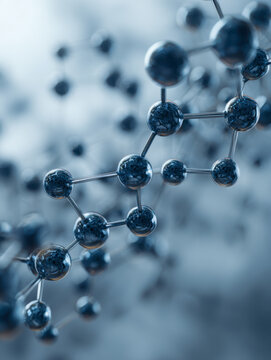 Detailed 3d illustration of interconnected molecules forming a complex molecular structure with reflective spheres and metallic bonds in a scientific environment