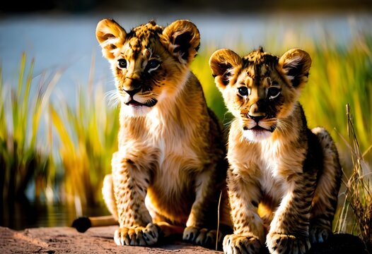 A view of 2 Lion Cubs