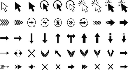 Mega Set of Black Arrow, Cursor, and Direction Icons Vector Illustration