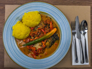 A carp brine on a plate at a restaurant