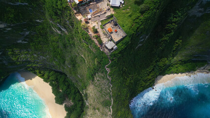 Kelingking Beach Crowd On Cliff Ridge Trail, Nusa Penida - Aerial View