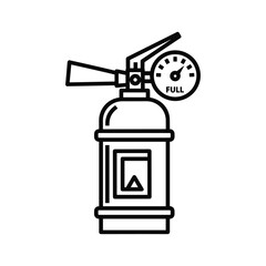 Line art icon of a fire extinguisher with a pressure gauge showing full, isolated on