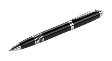 Elegant black rollerball pen with silver accents, writing instrument, office supply, gift idea