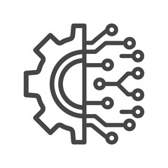 Abstract concept of mechanical engineering merging with digital technology and artificial intelligence