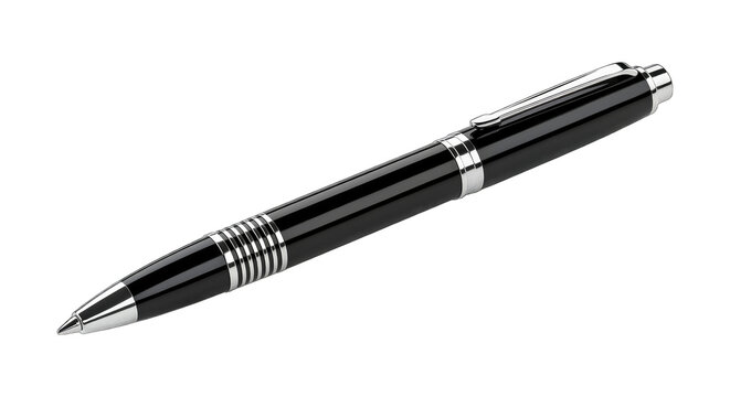 Elegant black rollerball pen with silver accents, writing instrument, office supply, gift idea