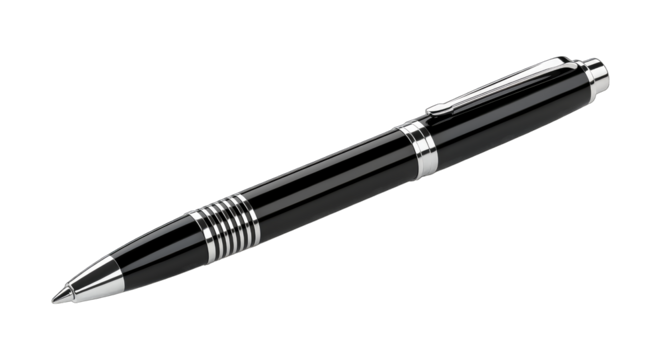 Elegant black rollerball pen with silver accents, writing instrument, office supply, gift idea