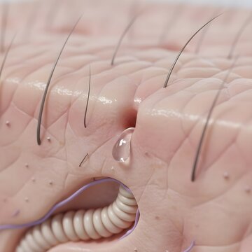 Macro Close-up View of Sweat Gland Opening on Human Skin Surface &ndash; Scientific Medical Illustration of Dermatology and Excretion