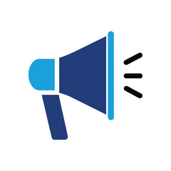 Blue and dark blue megaphone icon with sound waves