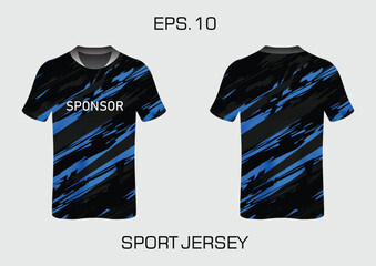 Dynamic Sport Jersey Design Featuring Blue and Black Color Scheme with Sponsor Placement