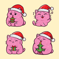 Cute Christmas Cat Character Set – Kawaii Holiday Kitty Vector Pack